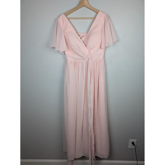 VNAIX Pink Maxi Dress Large Flutter Sleeve Lace Up Back - Picture 2 of 9